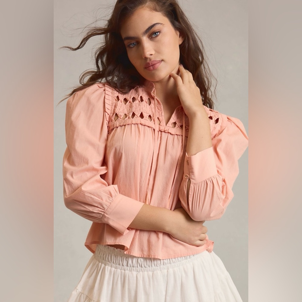 NEW Anthropologie Puff Sleeve Top Size Large